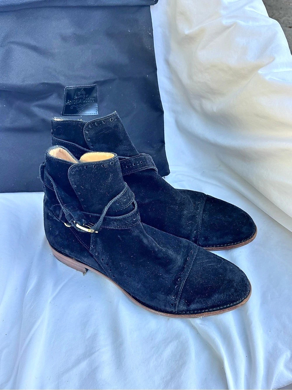 The Office of Angela Scott Mrs. Colin Suede Double Monk Boot